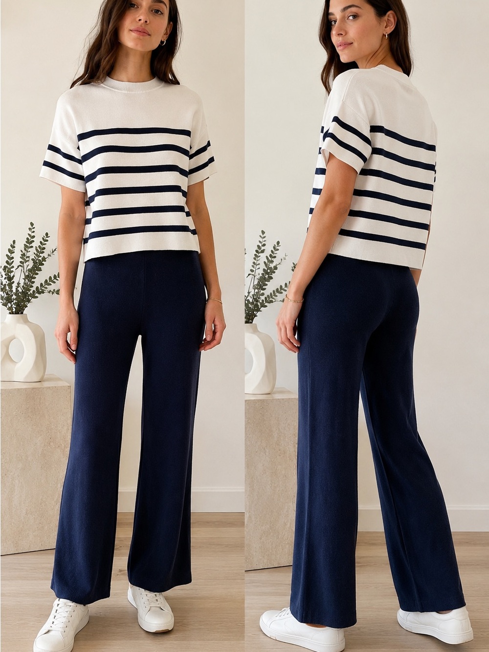 Set of 2 Sincerely Jules Striped Knit Sweater Top and pants S